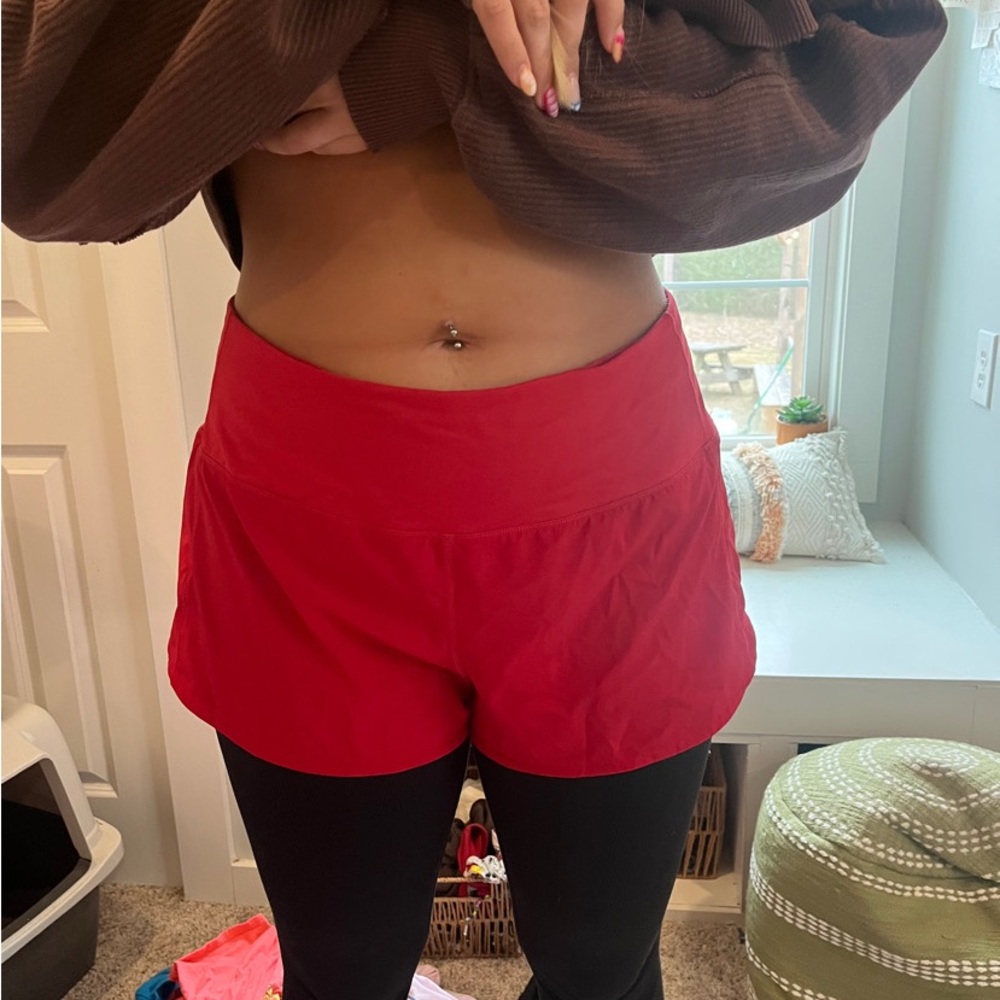 Red Athletic High-Waisted Shorts